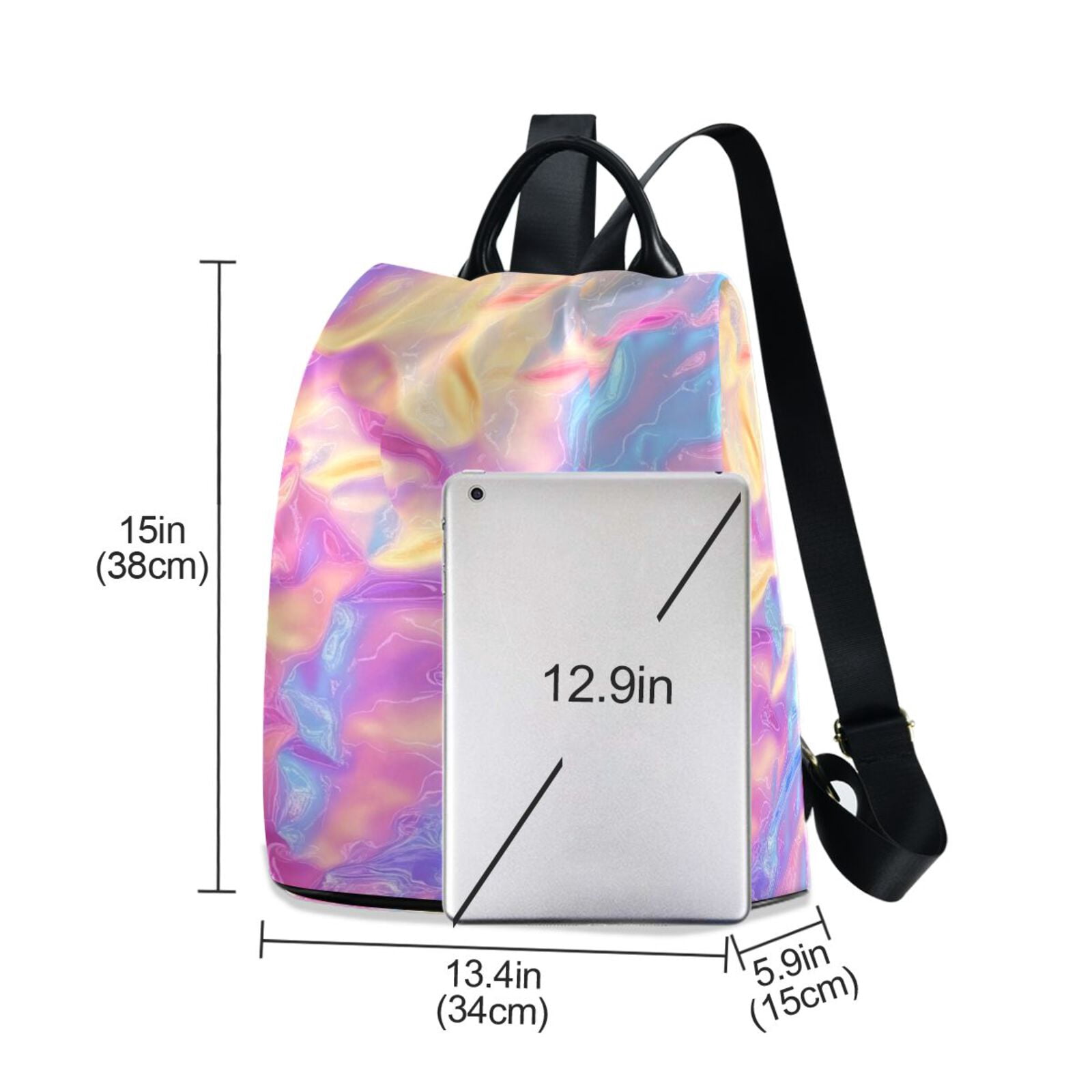 Colorful Hologram Waves Travel Laptops Backpack for Women Anti-theft Casual Work Bag Daypack Lightweight Laptop Bag