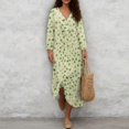 thumbnail image 4 of DISNIMO Womens Summer Dresses Leaf Print Linen Style Casual Loose Maxi Dress V Neck Loose Dresses Fashion 3/4 Sleeve Dress for Women, S, 4 of 6