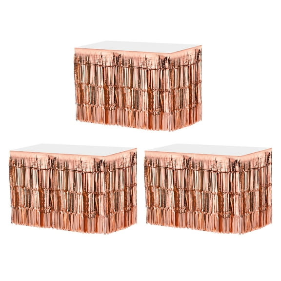 3 Pcs 29x108 Inch Rose Gold Metallic Foil Fringe Tinsel Table Skirts
