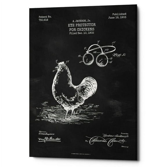 Epic Graffiti "Eye Protector for Chickens Blueprint Patent Chalkboard" Giclee Canvas Wall Art, 12" x 18"