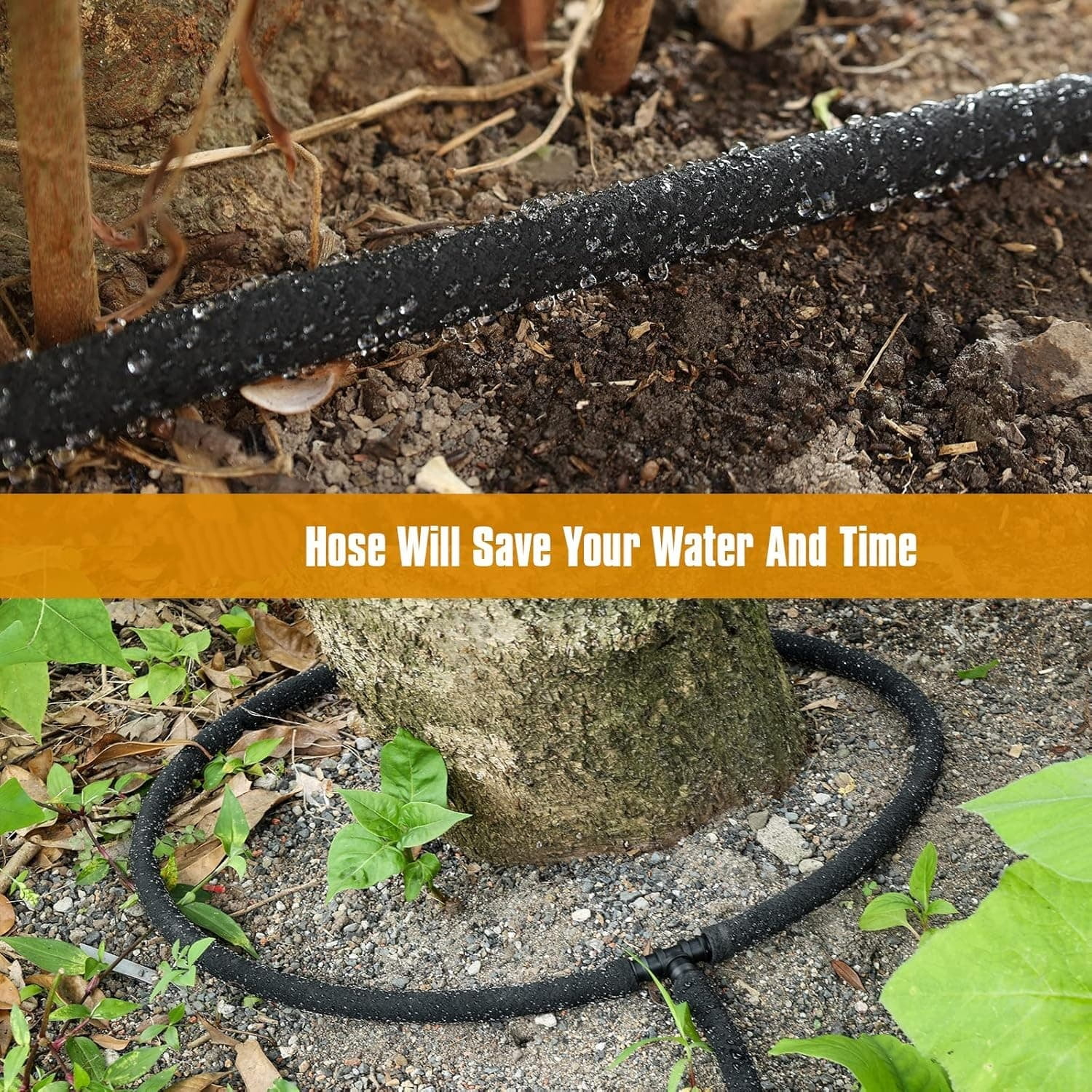 Hose 150ft for Garden Beds Solid Brass Interface Irrigation Save 70% Water Heavy Duty Rubber 1/2" Diameter Great for gardens/flower beds Accessories Contain Various Connections