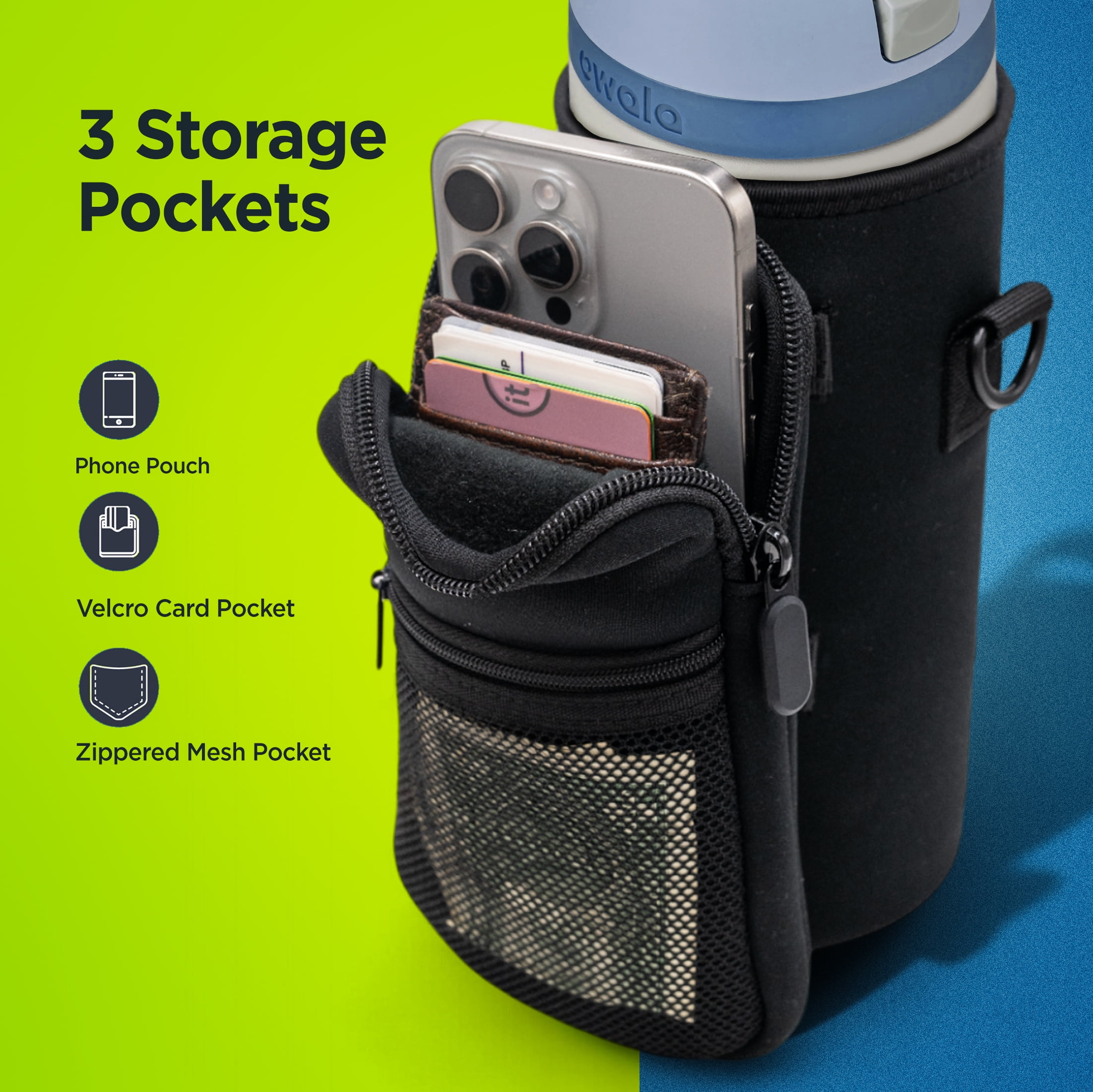 Carrier Bag for Owala FreeSip 24oz Water Bottle - Neoprene Travel Sleeve with Hand Strap and Large Storage Pocket (Black)
