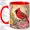Red, variant on Red Cardinal Floral Coffee Mug, Cardinal Mug, Morning Tea Cup for Home, Bright Songbird on Branch with Pink Flowers and Golden Sunburst Rays, Garden Bird Art, Backyard Nature Lover