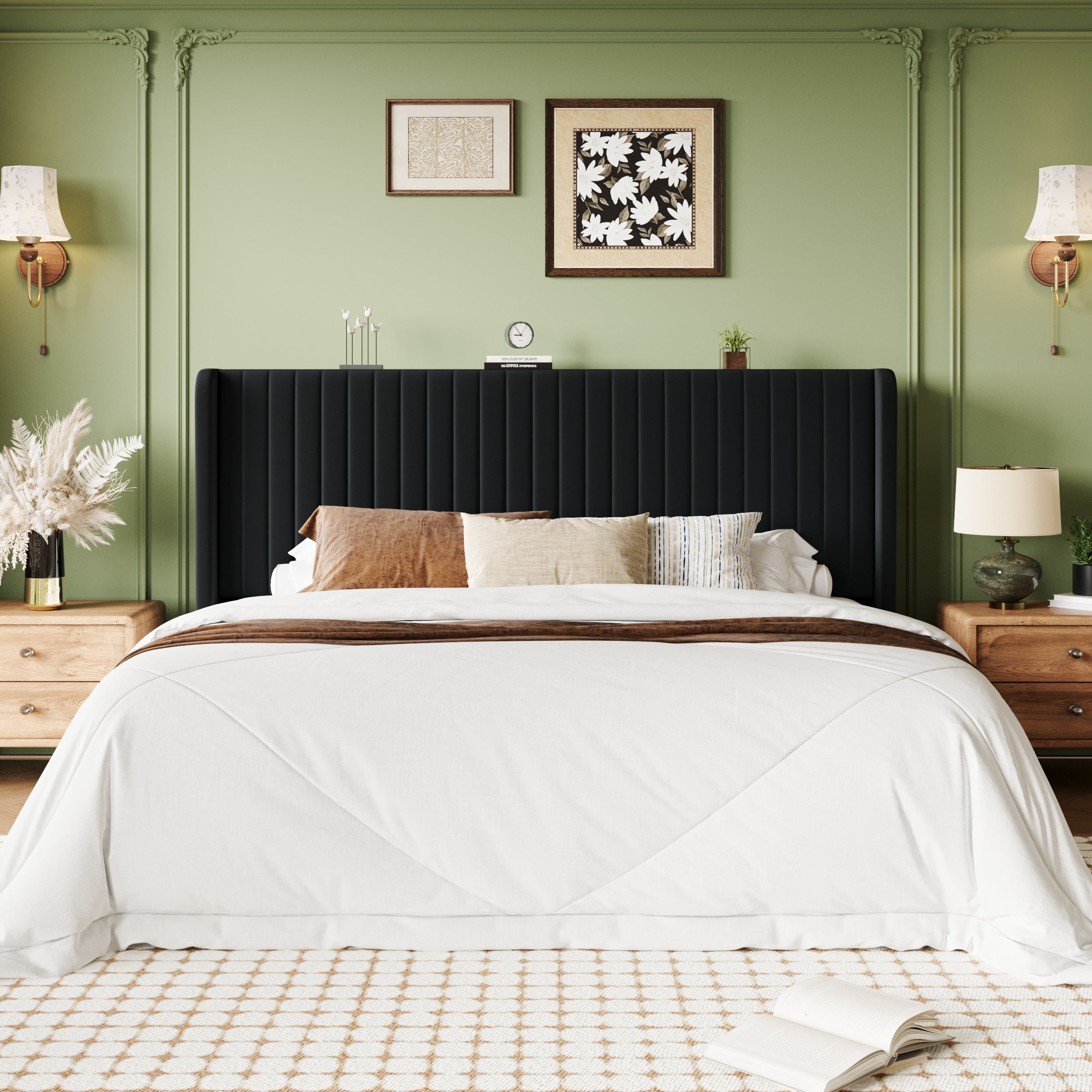 Einfach King Bed Frame, Upholstered Platform Bed with Wingback