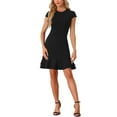 thumbnail image 1 of Vestido de mujer con mangas cortas, cuello redondo, con volantes en la parte inferior, por encima de la rodilla, color negro, 1 of 6