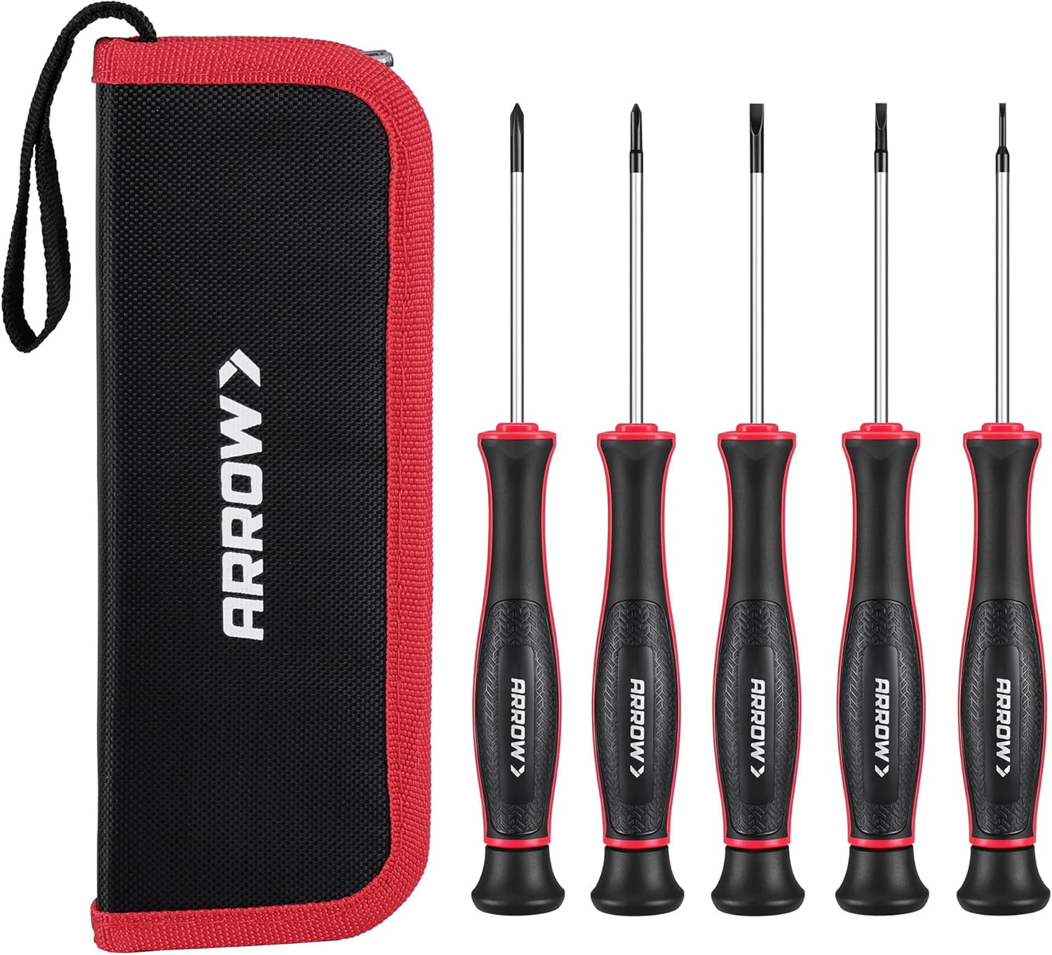 RGHJAR-ARROW 5-Piece Precision Screwdriver Set with Pouch, Magnetic Small Screwdriver Set, Phillips, Slotted, Cr-V Steel, Mini Screw Drivers for Eyeglass, Watch, Computer, Laptop, Phone Repair