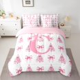 thumbnail image 3 of Homewish Bowknot Monogrammed C Twin Bedding Sets 7-Piece for Girl, Dreamy Pink Xmas Tree Bedding Comforter Set, Merry Christmas Reversible Sheet Sets, Breathable Home Decor, 3 of 8