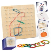 Coogam Wooden Geoboard Educational Toys with Activity Pattern Cards and Rubber Bands STEM Puzzle for 1 2 3 Years Old Kids