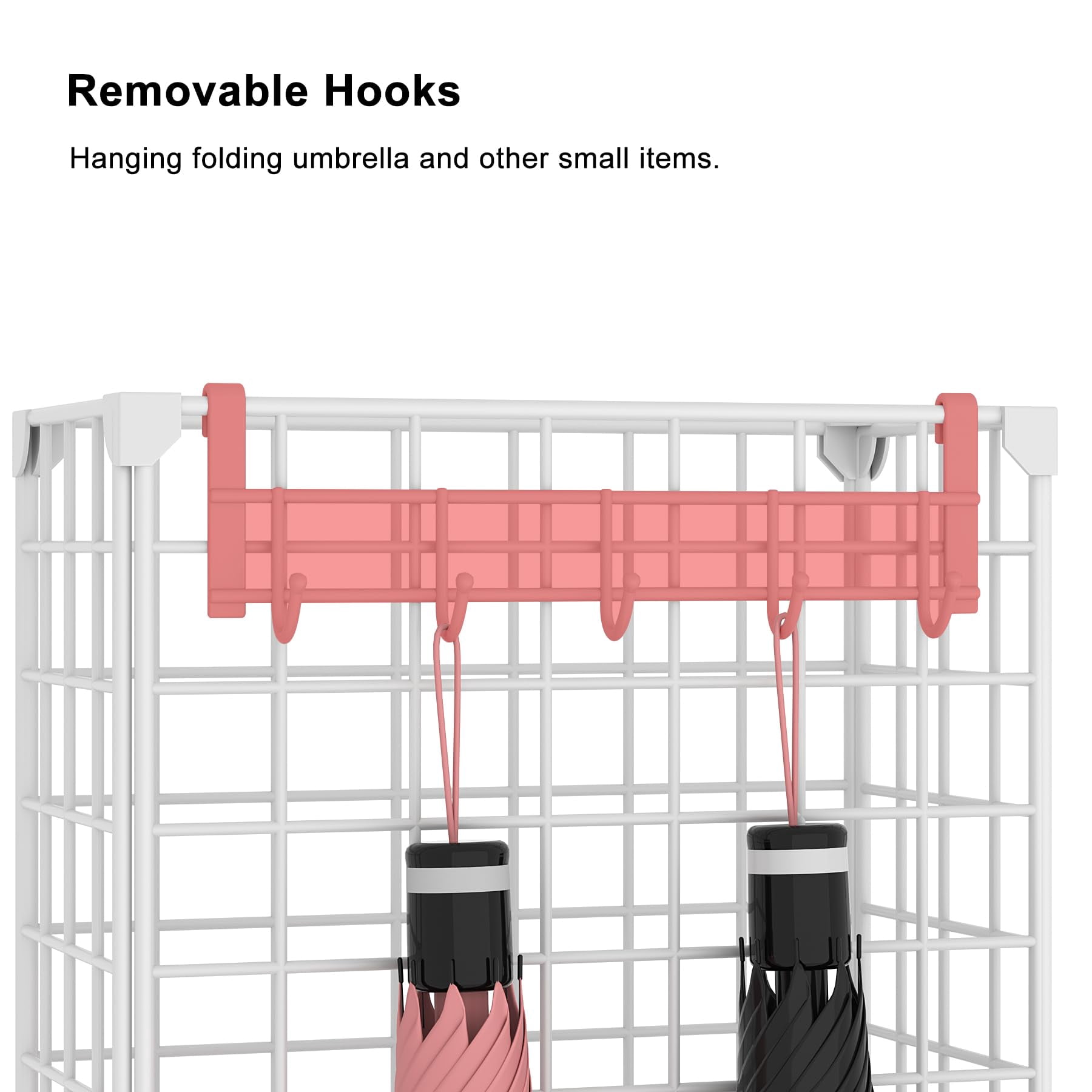 Umbrella Holder Entryway  Stand Freestanding Metal Square Rack Organizer With A Removable Drip Tray Hooks White