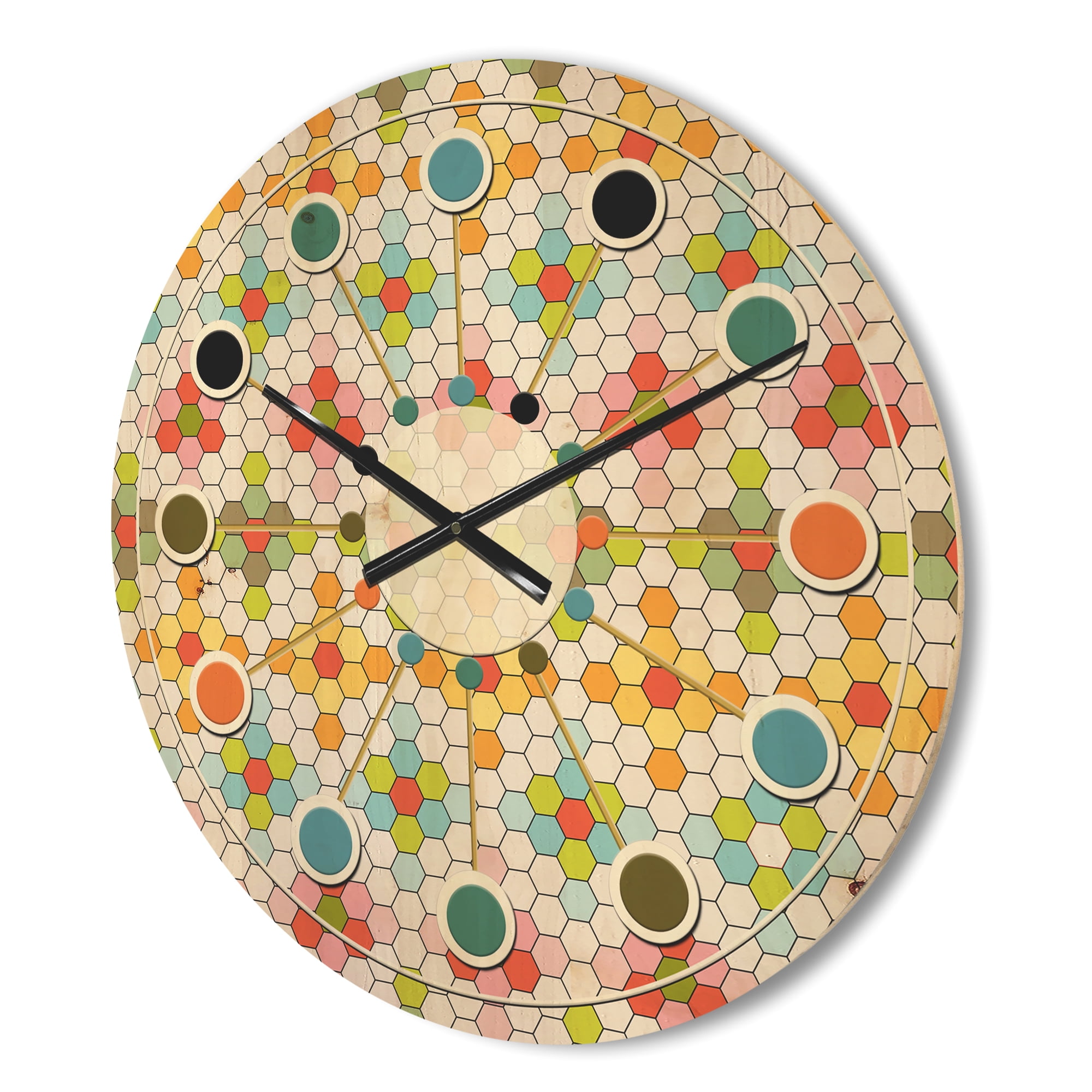 Designart 'Geometrical Retro Design IX' Mid-Century Modern Wood Wall Clock