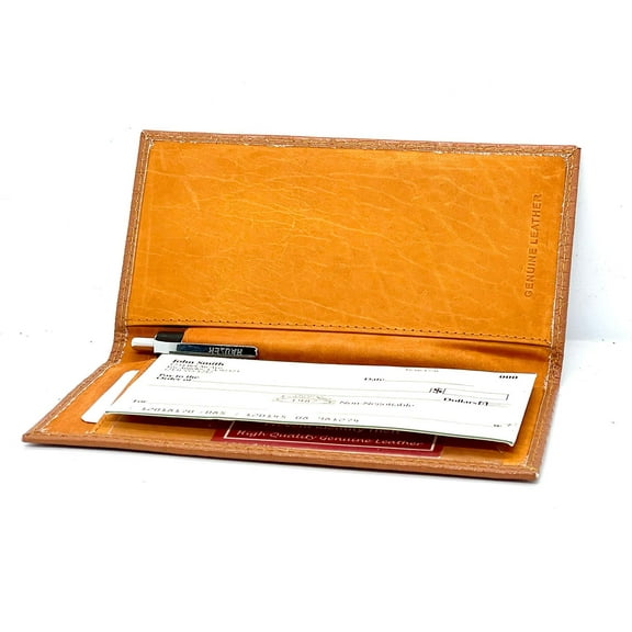 RFID Blocking Genuine Leather Standard Checkbook Cover Holder Thin Wallet