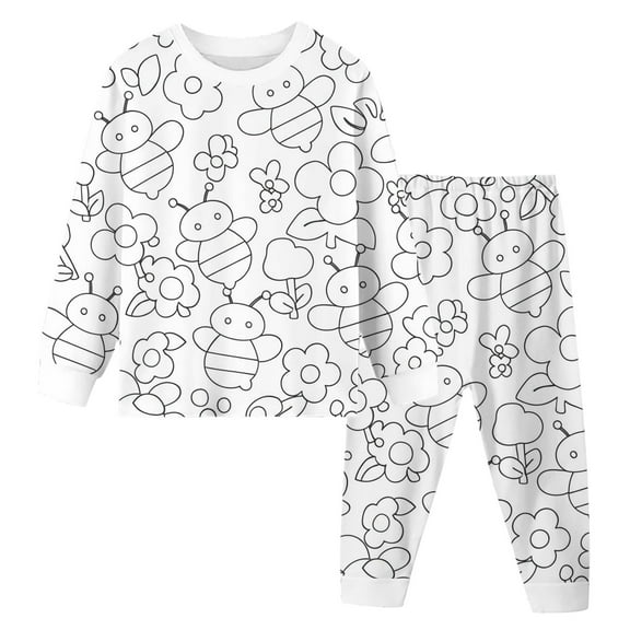 LUOGENLI Girls Pajamas Size 7-8 Summer Sets Kid DIY Hand Painted Homewear Set Colouring Pajama Sets for Boy and Girl Can Play With and Wear Girls Pajamas Size 14-46 Set White Size 9-10 Years