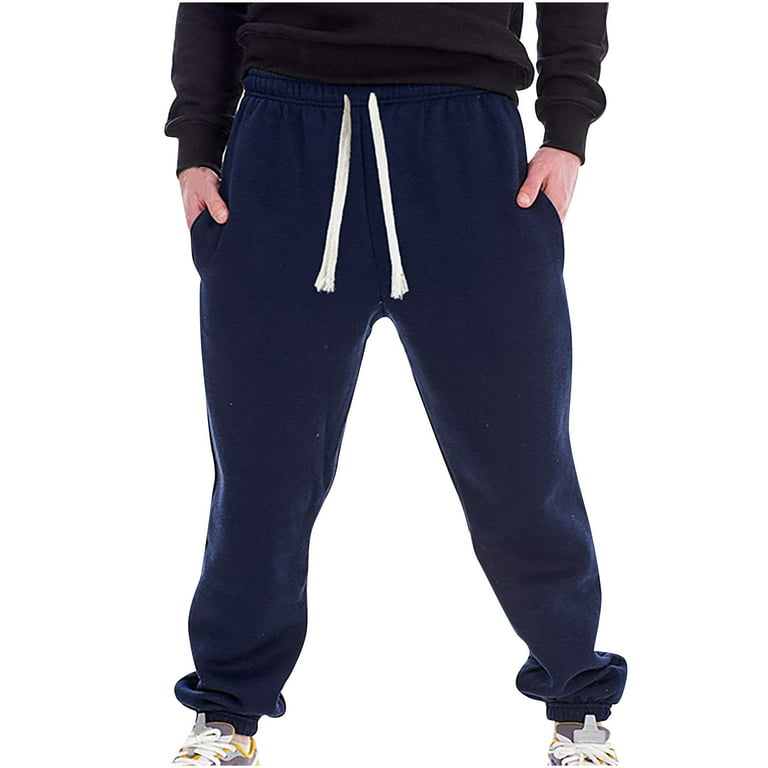 JNGSA Men\'s Cotton Yoga Sweatpants Athletic Lounge Pants Casual Jersey Pants  Winter Warm Elastic Sports Pants with Pocket Navy XXXL Clearance