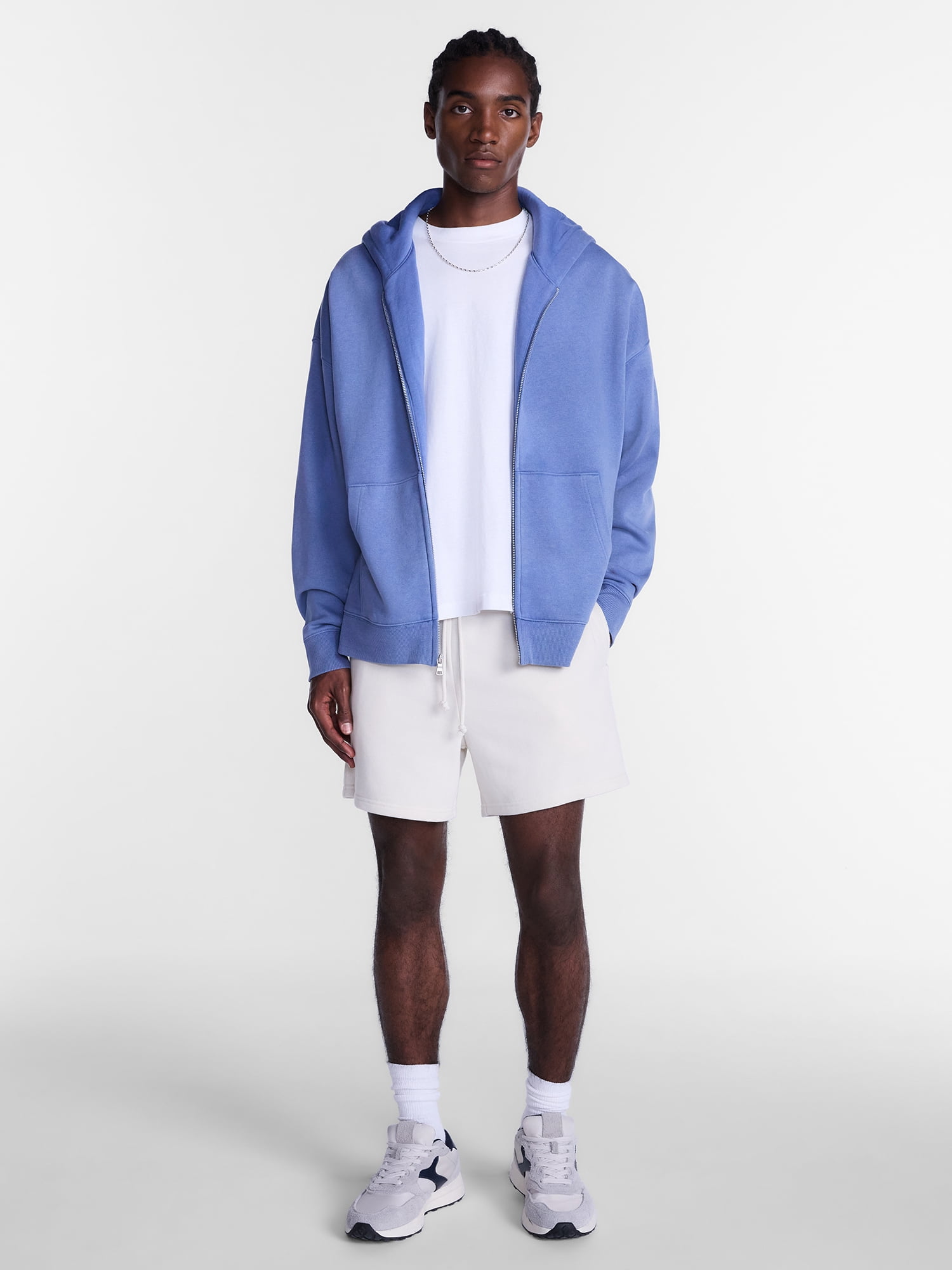 No Boundaries Boxy Oversized Fit Fleece Zip Hoodie Sweatshirt with Long Sleeves, Men's XS-4XLT