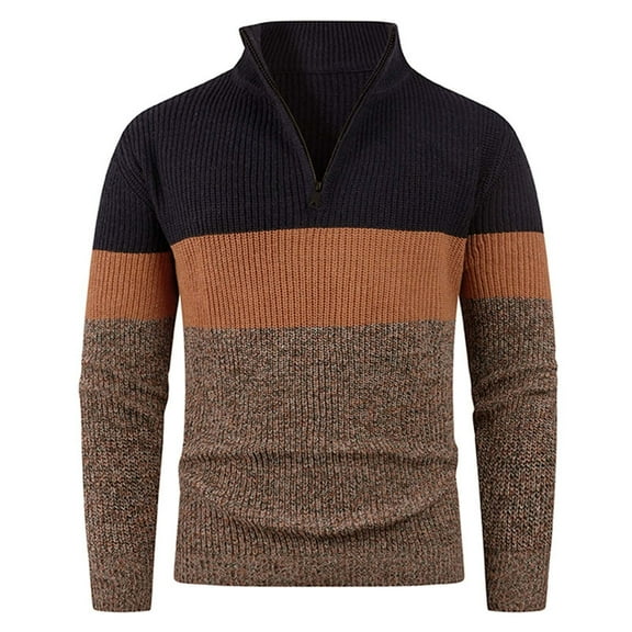 FYDUU Men's Pullover Sweaters Fall/Winter Mens Color Block Collar Sweater Fashionable Oversized Knitwear For Men Sweater Fall Tops