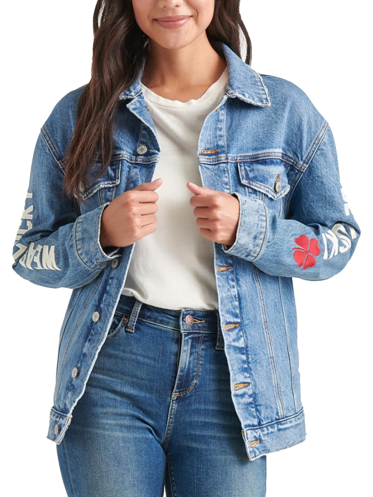 Lucky Brand Womens Be Lucky Fall Embroidered Jean Jacket 