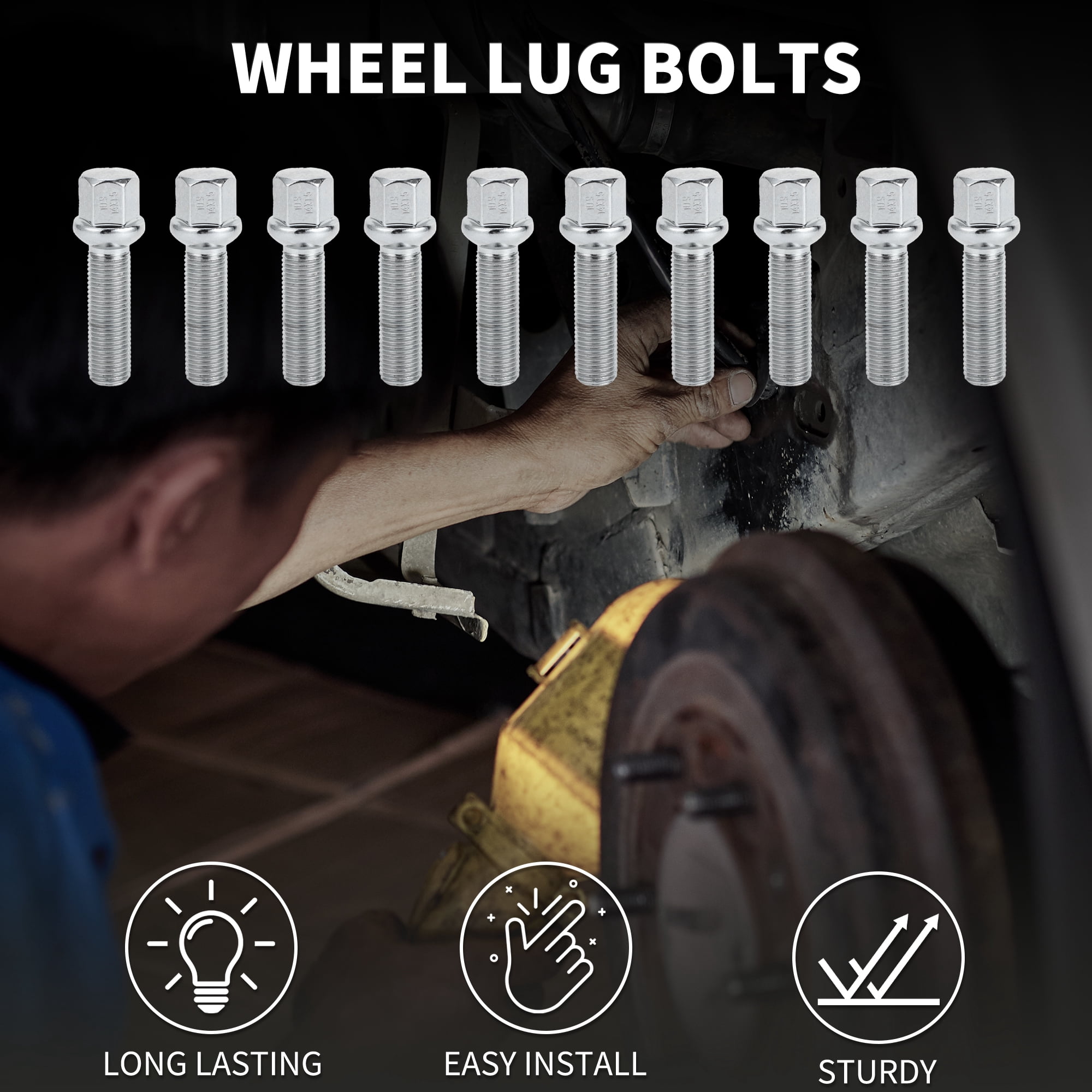 Unique Bargains Ball Seat Wheel Lug Bolt for Volkswagen M14x1.5 Pack of 10