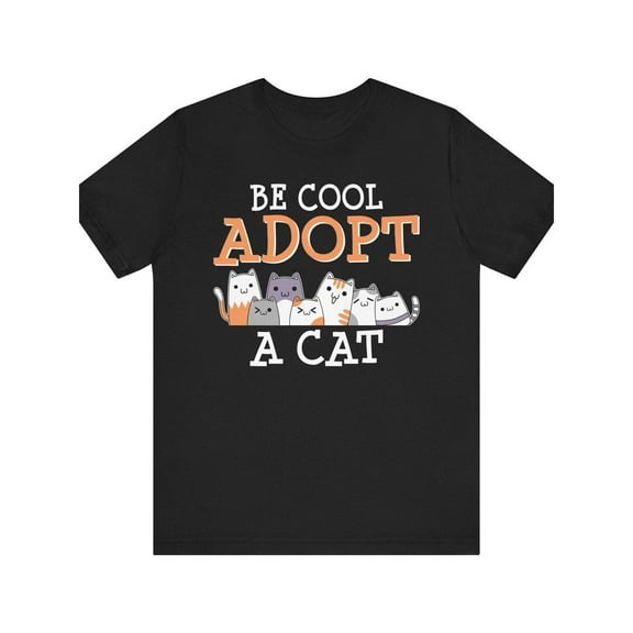 Funny Graphic Tee,Tops Has"BE COOL ADOPT A CAT"Cute Cat Print,Round Neck Regular Fit T-shirts, Size(S-5XL)