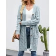 thumbnail image 2 of Womens Long Sleeve Cable Knit Long Cardigan Open Front Button Sweater Outerwear, 2 of 6