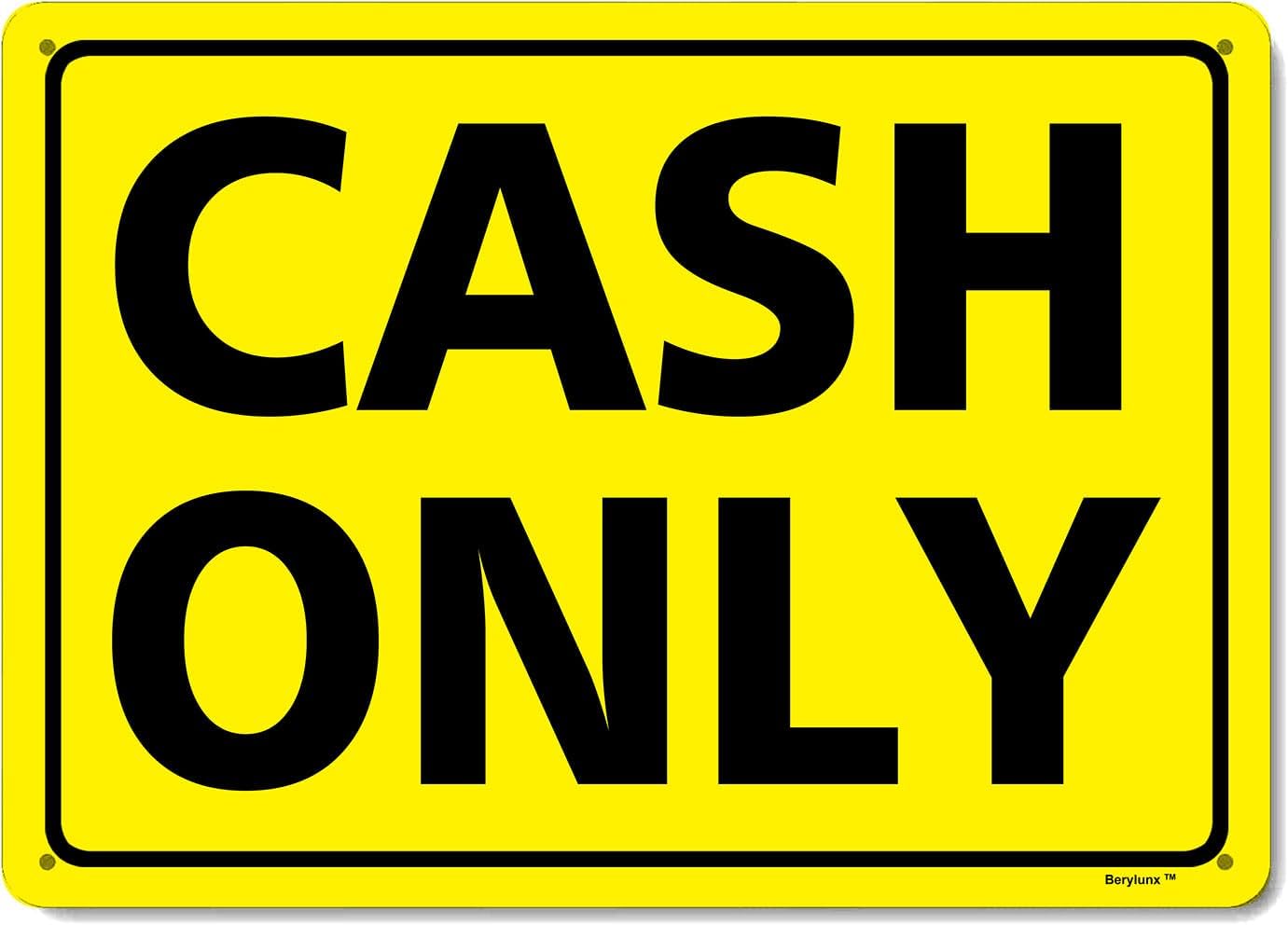 (2 Pack) Metal Tin Sign 12 x8 Cash Only Yellow Background Black Rust Free Fade Resistant Signs for Business for Home for Door Outdoor
