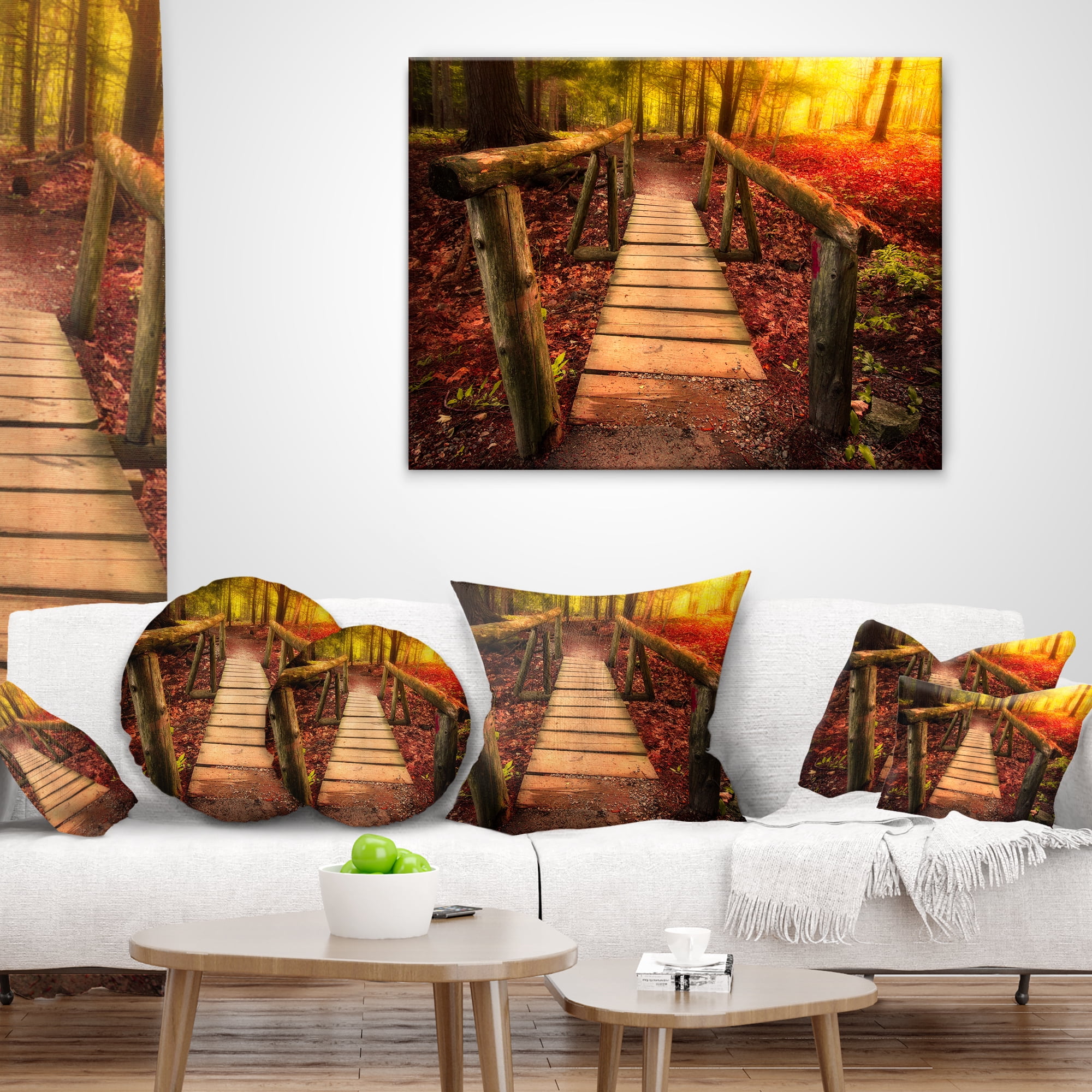 Designart Beautiful Footbridge in Golden Light - Bridge Throw Pillow - 18x18