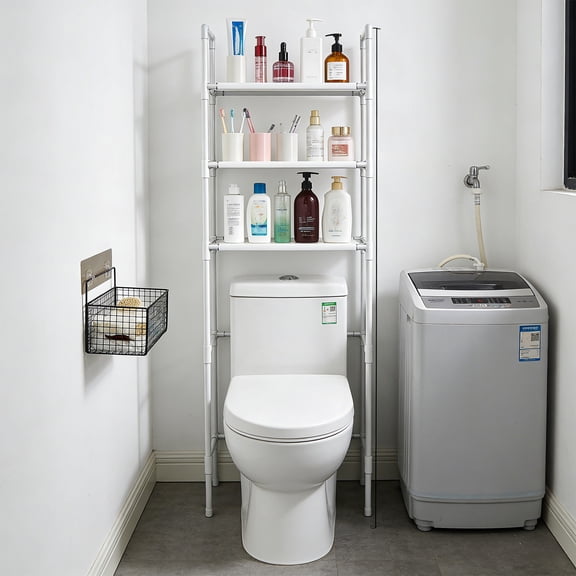 3-Tier Over Toilet Storage Rack, Metal Over Toilet Bathroom Organizer Shelf, Freestanding Space Saver Storage Shelves for Bathroom/Laundry/Living Room