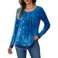 thumbnail image 3 of UVN Womens Blouses Long Sleeve Crew Neck Shirts Button Up Pleated Dressy Casual Tunic Tops, 3 of 7