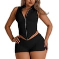 thumbnail image 2 of Short Sets for Women Slim Fit Sleeveless Zip Up Cropped Vest and Shorts 2 Piece Matching Set Going out Sets, 2 of 9