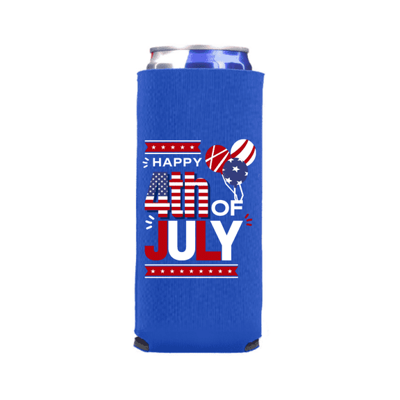Patriotic Slim Can Cooler, 4th of July and USA Summer Drink Sleeve, Spiked Seltzer Party Favor Gift, Blue