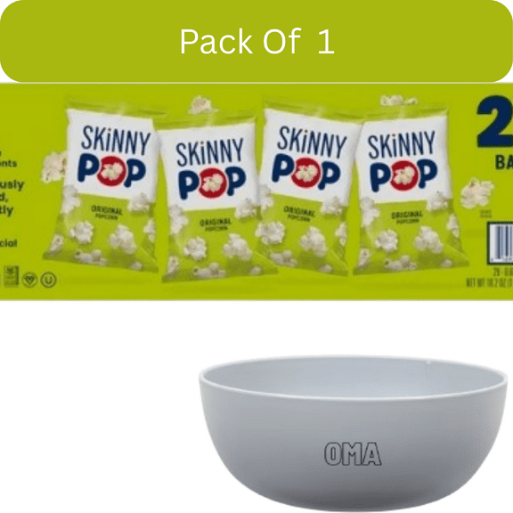 SkinnyPop Original Popcorn Snack Bags, 0.65 oz., 28 pk. – with White Bowl by OMA