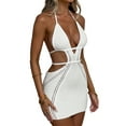 thumbnail image 5 of Women's Halter Bodycon Mini Dress, Sleeveless Tie Backless Hollow Out Knit Beach Dress, 5 of 9