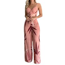 Baqcunre Women's Trousers Suit, Women's Suit New V Neck Short Shirt High Waist Straight Leg Pants Casual Set Pink XL