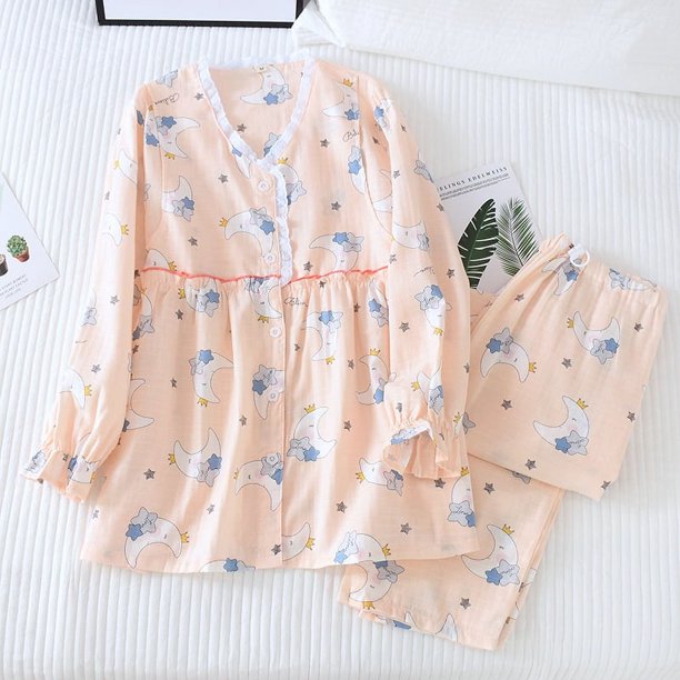 Pijamas de maternidad preparto y posparto primavera/verano otoño ropa de confinamiento de gasa transpirable absorbente de sudor