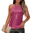 thumbnail image 2 of jobturf Tank Tops for Women Halter Neck Sparkly Sequin Party Sleeveless Blouses Fall Winter Lightweight Camisole Holiday Dressy Casual Christmas Shirts, 2 of 9
