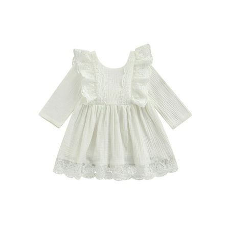 

JYYYBF 1-5Y Toddler Baby Girls Sister Matching Clothes Lace Cotton Linen Ruffle Long Sleeve Romper Dress Headband Outfits Set White Dress 2-3 Years