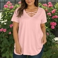 thumbnail image 4 of TQWQT Plus Size Tops for Women 4x-5x Summer V Neck Criss Cross Shirts Basic Plain T-Shirt Short Sleeve Tops Dressy Casual Tunic Tops Pink 3XL, 4 of 4