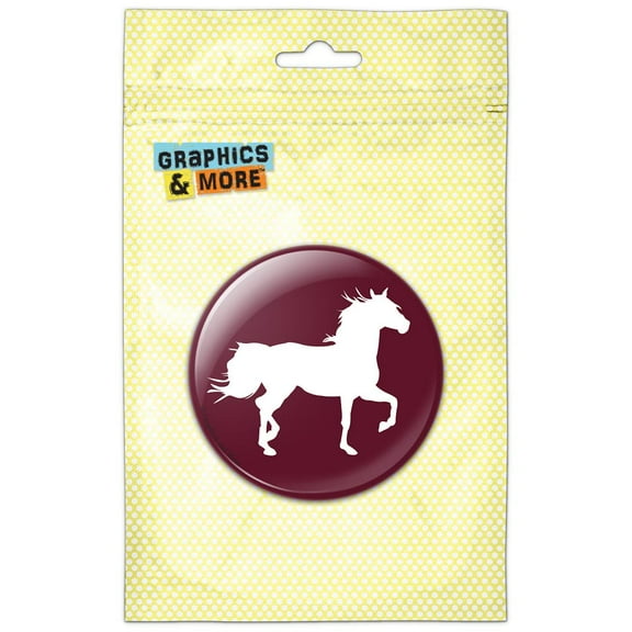 Horse Silhouette Wild Mane Trotting Maroon Pinback Button Pin Badge