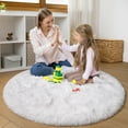 thumbnail image 5 of KIXINWA White Round Rug for Girls Bedroom, Fluffy Circle Rug for Kids Room, 5x5 Feet Plush Area Rug for Bedroom, Soft Fuzzy Circular Rug, Non Slip Shaggy Living Room Rug, Nursery Dorm Cute Rug Décor, 5 of 5