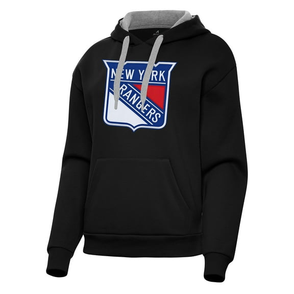 Women's Antigua Black New York Rangers Victory Pullover Hoodie