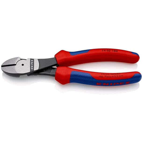 KNIPEX 74 02 180 SB Pinzas de corte diagonal tipo extra fuerte Con fundas en dos componentes acabado pavonado 180 mm