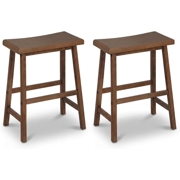 SolaceHue Saddle Bar Stools Set of 2, 24 Inch Counter Height Chairs with Footrest, Backless Solid Wood Barstools, Mid-Century Modern Kitchen Stools for Dining Room, Pub, Brown
