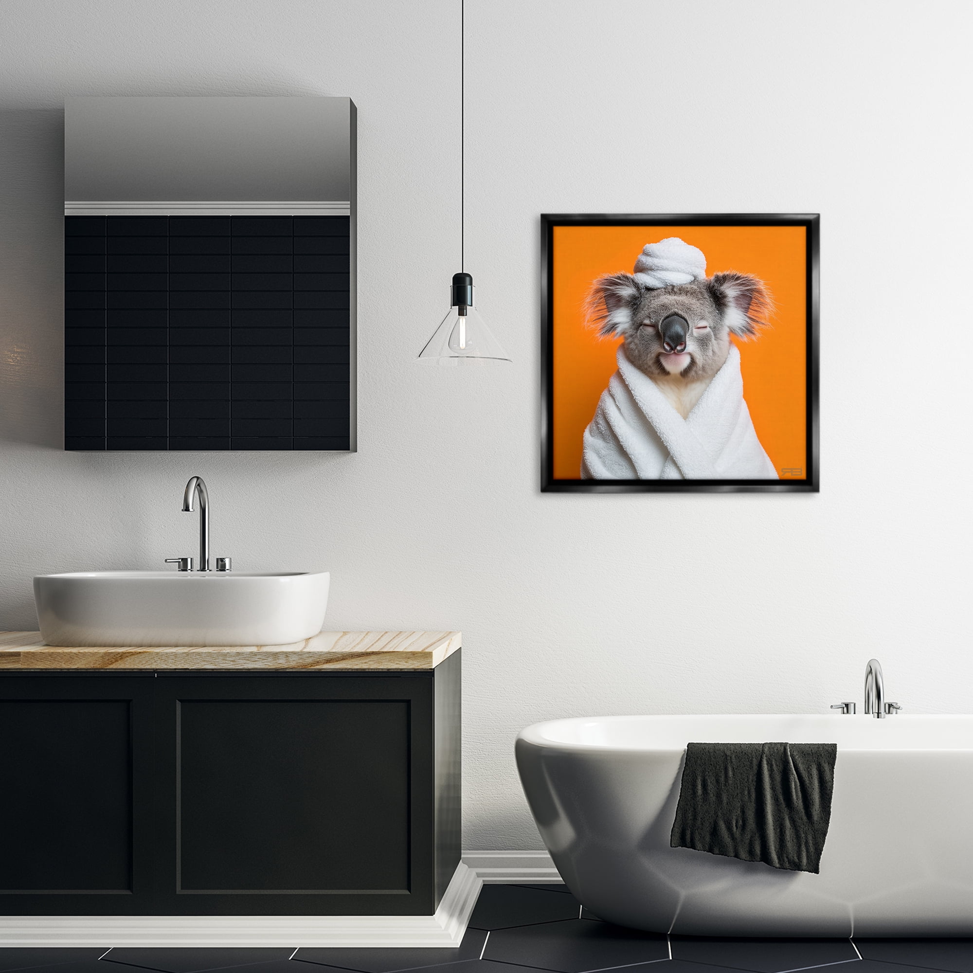 Stupell Industries Relaxed Bathtime Koala Bath & Laundry Painting Black Floater Framed Canvas Art Print Wall Art, 25 x 25