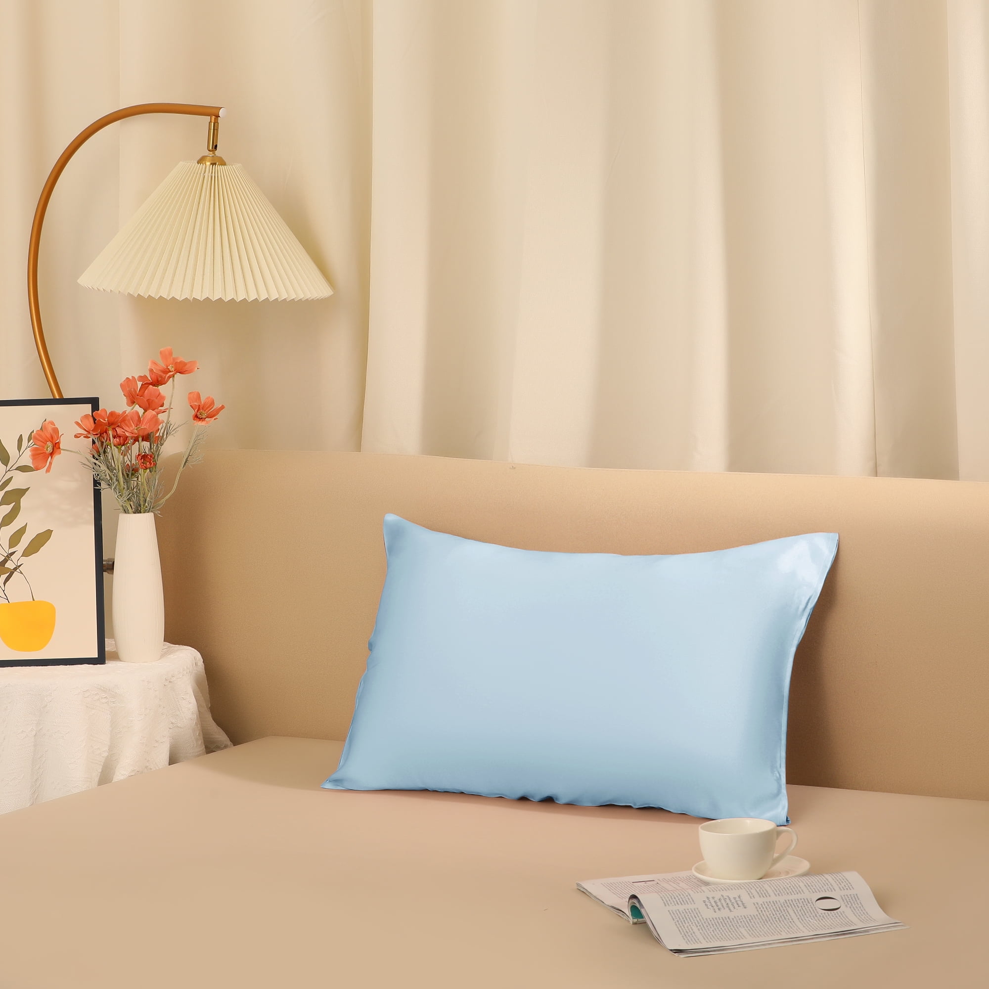Unique Bargains Envelope Closure Soft and Durable Silk Pillowcase Blue Queen