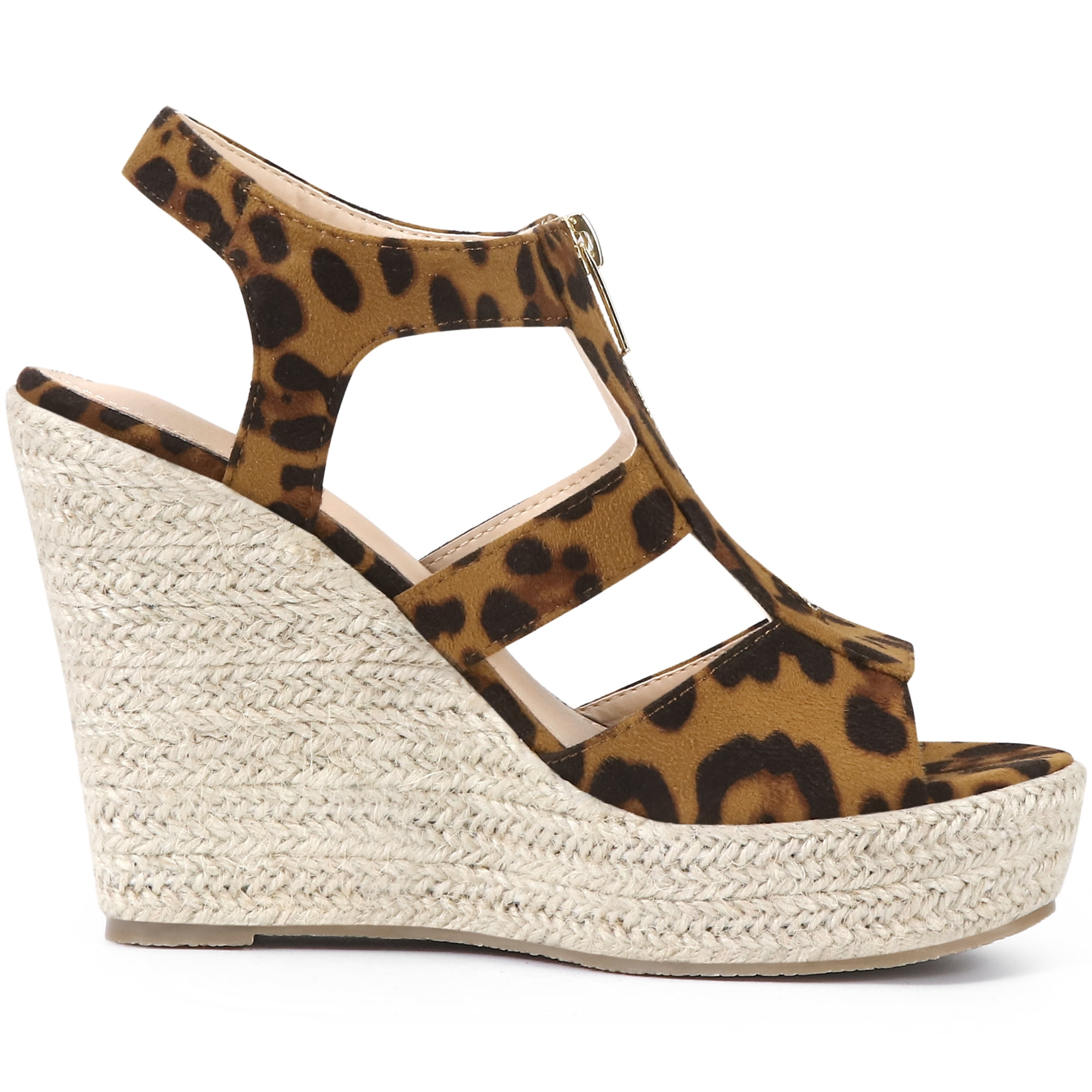 DARING DIVA Women's Wedges Zipper Sandals Platform Wedges Heels Sandals Leopard 7