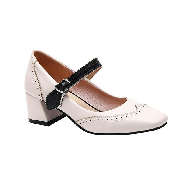 TIEVOSA Chaussures Mary Jane pour Femmes à Talon Moyen et Bout Carré