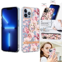 For iPhone 16 Pro Max Floral Case with Ring Holder Kickstand - Slim and Lightweight, Military-Grade Shockproof Protection, Women & Girls' Style Case Designed for iPhone 16 Pro Max, Pink Flower