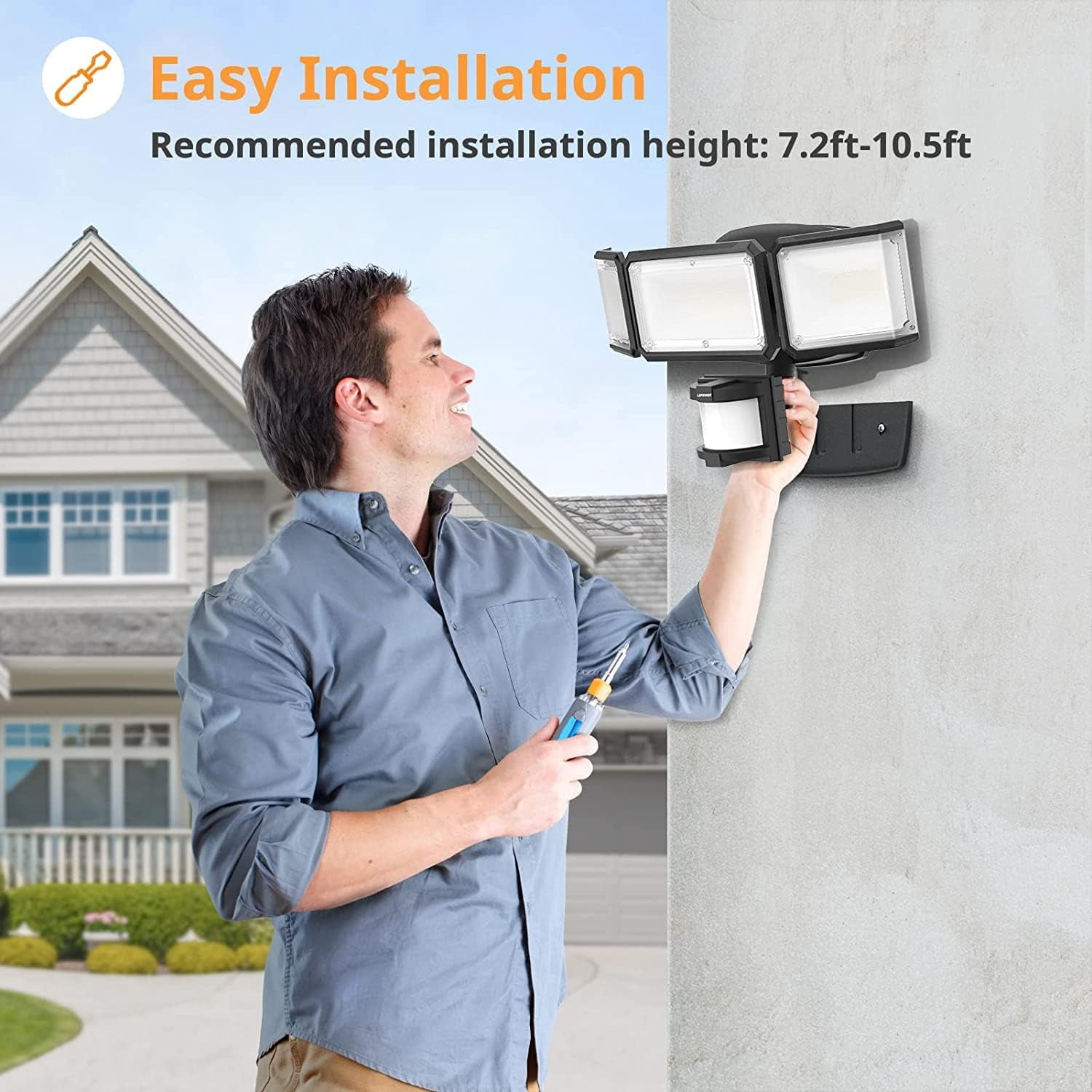 LEPOWER Battery Powered LED Flood Light Outdoor,1500 LM, 5000 K, IP65 Waterproof, Wireless Flood Light Battery Operated, 3 Head Motion Detector Light for Garage, Yard, Porch, Black