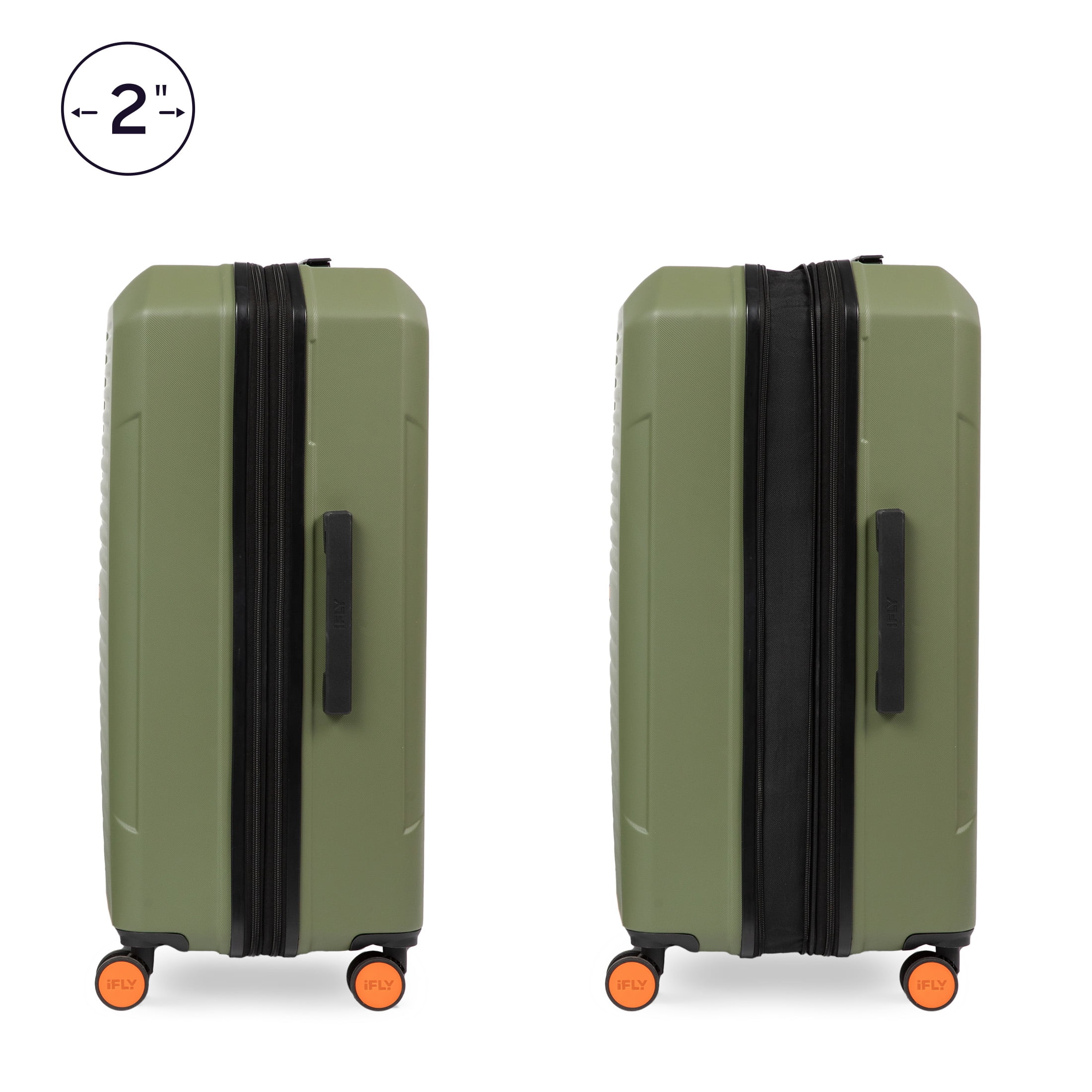 iFLY Venture 2-Piece Expandable Hardside Spinner Luggage Set , 20" Carry-on and 28" Checked Luggage, Olive