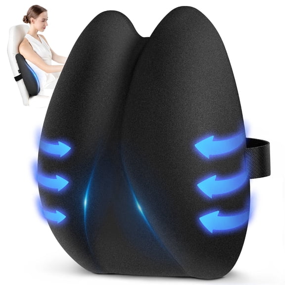 Vadef Patented Memory Foam Lumbar Pillow, Firm Back Support for Lower Back Pain, Portable Cushion with Strap, Black