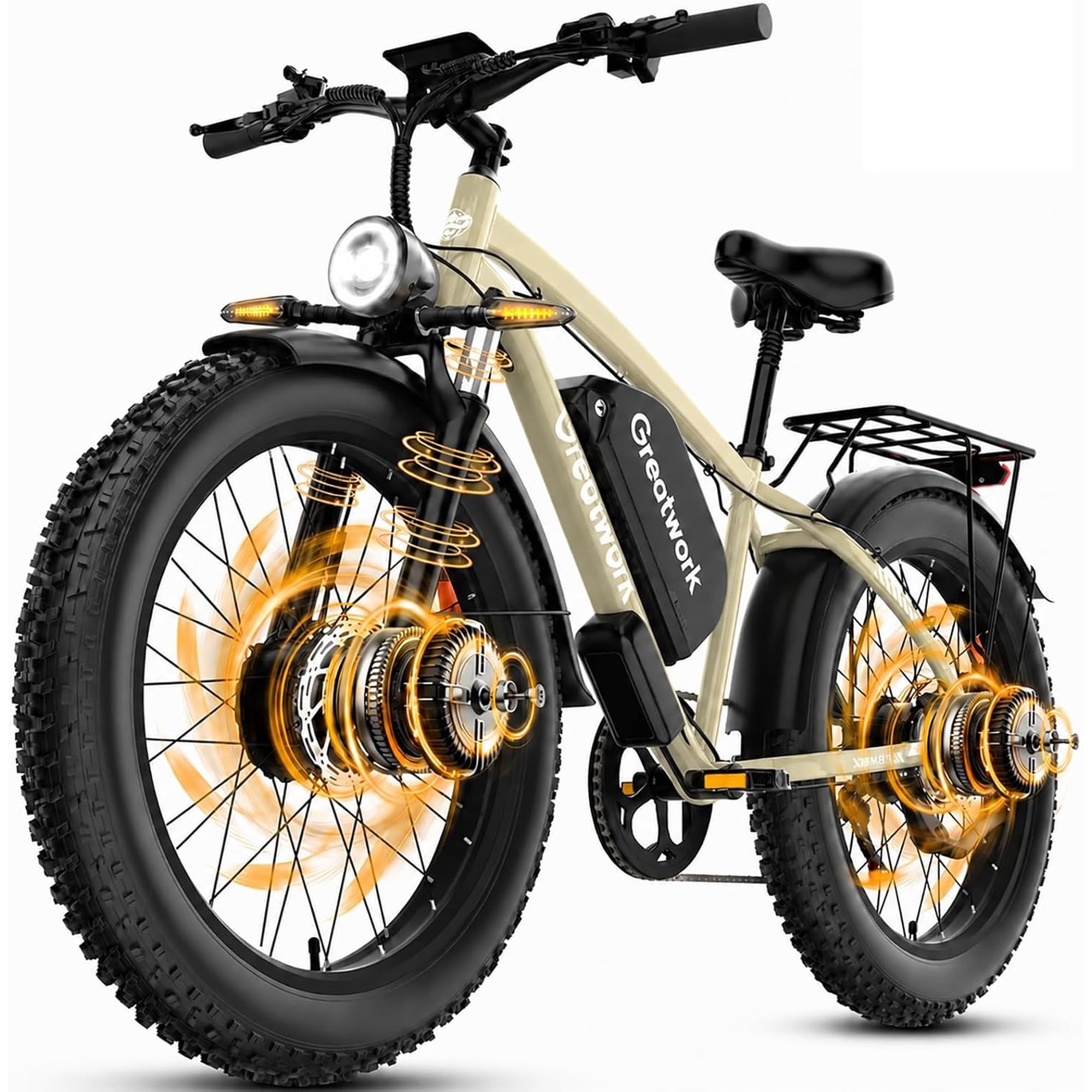 Mountain Bike for Adults Dual Motor 52V 25Ah 1300Wh 100 Miles Long Range 26 x4 Fat Tire Hydraulic Brakes AWD 7 Speed UL2849